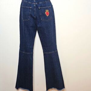 Dolce & Gabbana Denim Jeans with Red Heart and Gold Crown Embroidery